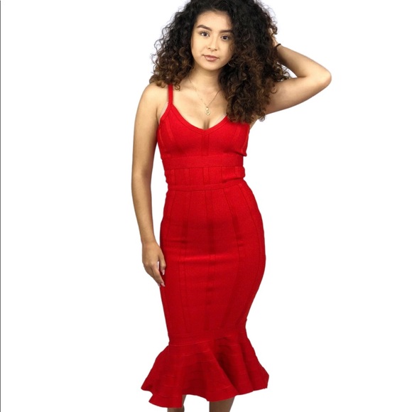 🔴Bandage Red Thick Midi Maxi Bodycon Dress - Picture 4 of 7